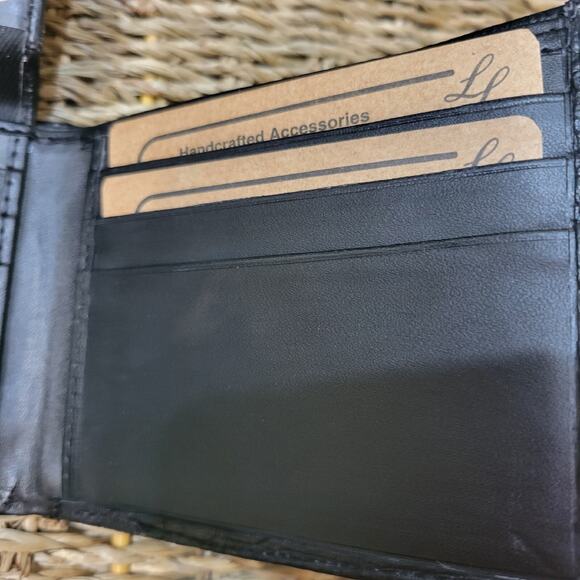 Texas concho mens Wallet Western Short Bifold Ostrich pattern black faux leather - Picture 10 of 13